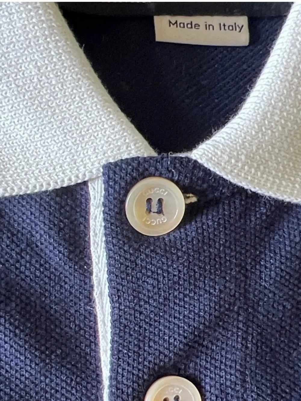 Gucci Navy Polo with White Collar and Red Stripe